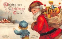Ретро открытки - Дед Мороз с подарками и мальчик