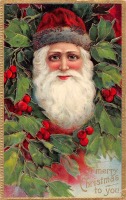 Ретро открытки - Санта Клаус и рождественский венок