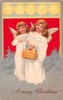 Ретро открытки - Два рождественских ангела с подарками