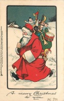 Ретро открытки - Счастливого Рождества с Сантой и игрушками