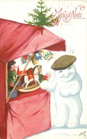 Ретро открытки - С Рождеством и Новым Годом. Снеговик и Рождественская ярмарка