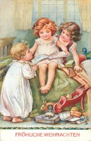 Ретро открытки - Дети с игрушками и книгой
