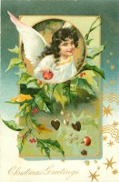 Ретро открытки - С Рождеством. Белый Ангел и яблоки