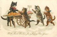 Ретро открытки - С Новым Годом. Три маленьких котёнка и ярмарка