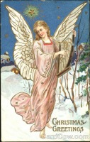 Ретро открытки - Ретро-поштівка.   Ангел з арфою.