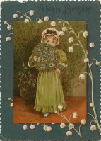 Ретро открытки - С Днём Рождения. Девочка в зелёном платье