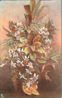 Ретро открытки - Белые лилии и листья в вазе