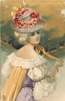 Ретро открытки - Девушка в шляпе с цветами