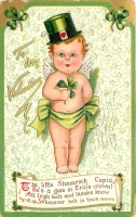 Ретро открытки - Ирландский купидон с трилистником и камнем в короне Эрин