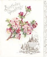 Ретро открытки - День Рождения и цветущая вишня