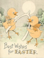Ретро открытки - Пасхальные поздравления и два цыплёнка с бантиками