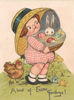 Ретро открытки - Куча Пасхальных поздравлений. Девочка с кроликом