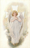 Ретро открытки - Ангел и белые пасхальные лилии