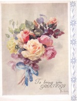 Ретро открытки - Лучшие поздравления. Букет роз с голубой лентой