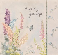 Ретро открытки - День Рождения. Садовые цветы и бабочки