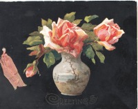 Ретро открытки - Королевские поздравления. Букет роз в вазе.