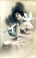 Ретро открытки - открытка девушка и голуби