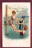 Ретро открытки - Ретро-открытки. Женщины в купальниках на пляже и в воде.