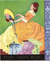 Ретро открытки - Женщина в оранжево-жёлтом платье
