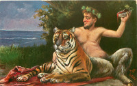 Ретро открытки - Сатир и тигр