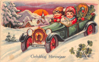 Ретро открытки - Новый Год,  Дети и зимняя дорога