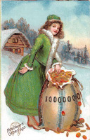 Ретро открытки - Новогодние поздравления, Девушка с подарками