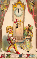 Ретро открытки - 1 Января, Дети и напольные часы