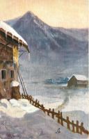 Ретро открытки - В. Рубах. Альпийская гостиница под снегом