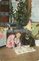 Ретро открытки - Рождество и Новый Год. Дети с игрушками и книгой