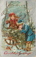 Ретро открытки - Рождество и Новый Год. За рождественским падубом