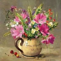 Ретро открытки - Энн Коттерилл. Букет луговых цветов и трав в кувшине Торки