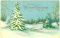 Ретро открытки - Счастливого Рождества. Ёлки под снегом