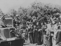Молдавия - Жители Бессарабии приветствуют автомобильную колонну румынских войск. 1941 г.
