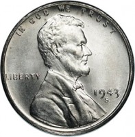 Старинные деньги (бумажные, монеты) - 1 цент 1943 года (США)