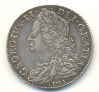 Старинные деньги (бумажные, монеты) - Серебряная монета короля Георга II разновидность LIMA