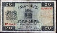 Старинные деньги (бумажные, монеты) - Банкнота 20 гданьских гульденов