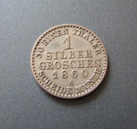 Старинные деньги (бумажные, монеты) - Липпе-Детмольд 1 зильбергрошен 1860 серебро,
