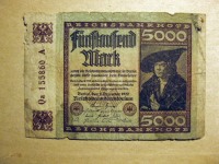Старинные деньги (бумажные, монеты) - 5000 марок 1922