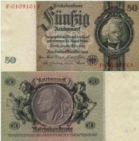 Старинные деньги (бумажные, монеты) - 50 рейхсмарок 1933 год