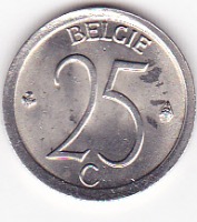 Старинные деньги (бумажные, монеты) - 25 сентим 1970г.Бельгия.