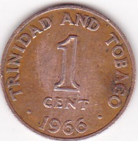 Старинные деньги (бумажные, монеты) - 1 цент 1966г.Тринидад и Тобаго.