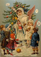 Игрушки - Рождественский ангел с подарками и дети