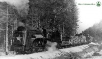 Железная дорога (поезда, паровозы, локомотивы, вагоны) - Паровоз ЛК-01 на лесозаготовках во время Великой Отечественной войны.