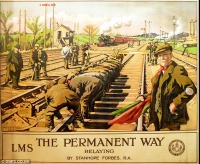 Железная дорога (поезда, паровозы, локомотивы, вагоны) - Железнодорожный плакат 