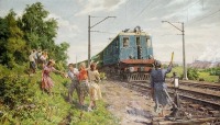 Железная дорога (поезда, паровозы, локомотивы, вагоны) - Картина неизвестного художника