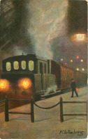 Железная дорога (поезда, паровозы, локомотивы, вагоны) - Железнодорожник перед ночным поездом