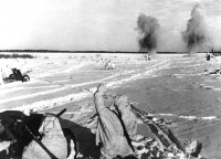 Войны (боевые действия) - Солдаты Красной Армии наступают по заснеженному полю, 3 марта 1943 года.