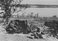 Войны (боевые действия) - Немецкая противотанковая пушка РаК 35/36 на берегу Волги в районе Сталинграда.