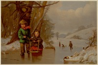 Картины - Катание на санках и коньках по замёрзшему ручью