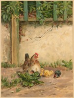 Картины - Курица с четырьмя цыплятами